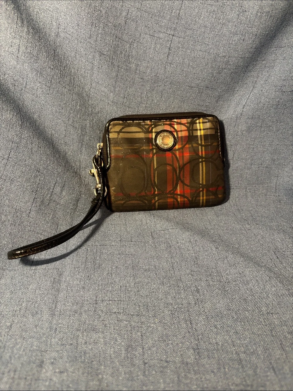 Coach Black and Red Signature Wristlet Card Holder